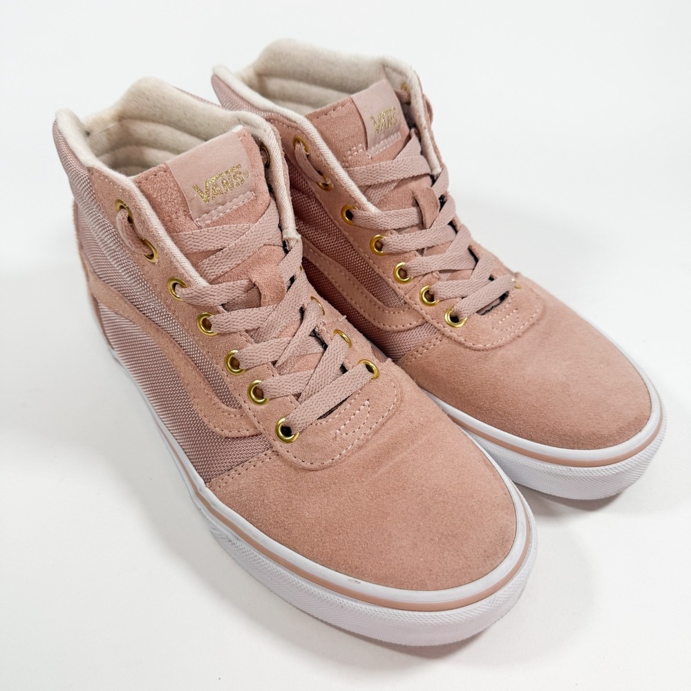 Vans Sk8 Hi Pink Suede Canvas Womens 9 Gold Eyelet Sneakers High Top